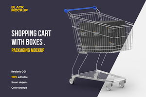 Shopping Cart With Boxes Mockup