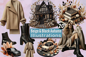Beige & Black Autumn Clipart, an Illustration by SVGArt