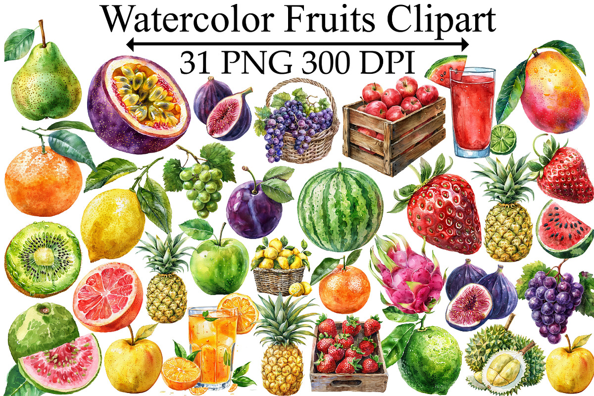 Watercolor Fruits Clipart, an Illustration by Design Market (Photo 1 of 5)