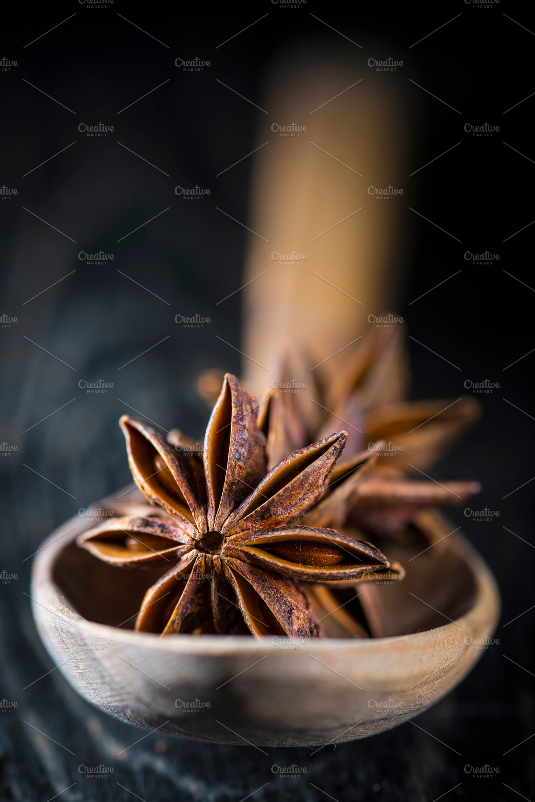 Star anise seeds in a wooden spoon featuring star anise, anise, and seed, a Food & Drink Photo by Angel Simon Photography