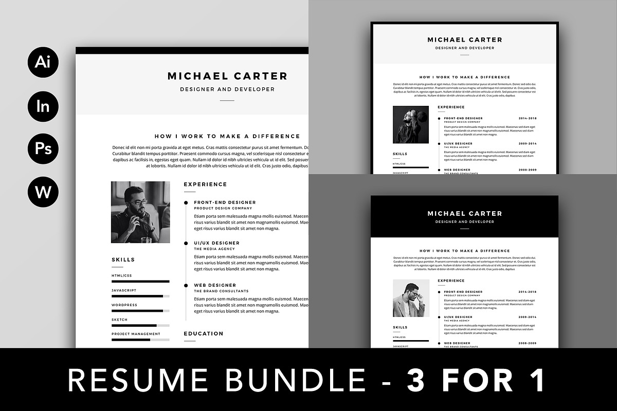 Resume Bundle - Save 60%, a Resume Template by ikono.me (Photo 1 of 11)