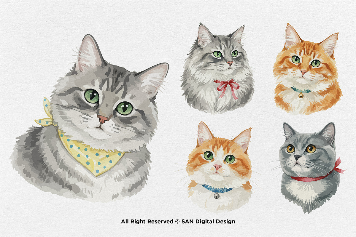 15 Bundle Watercolor Cats Face Flufy, an Animal Illustration by Morspective (Photo 7 of 8)