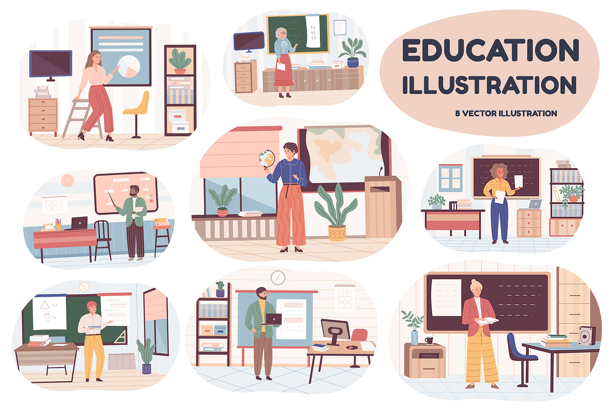 Teacher & Classroom Vector Set, an Education Illustration by IRSYART (Photo 1 of 10)