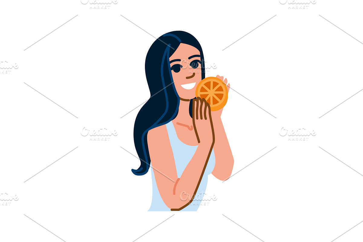 Young woman holding orange slice and, a Food Illustration by pikepicture