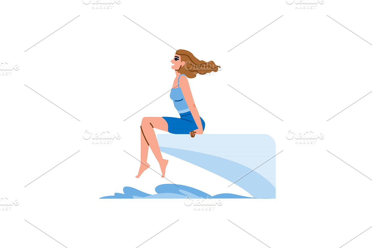 Woman relaxing on diving board over, a Sport Illustration by pikepicture
