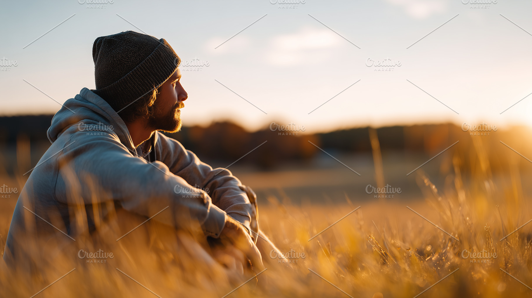 Bearded man in a hoodie and knit hat, a Nature Photo by MistyDay