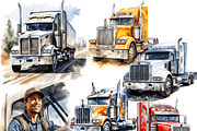 Watercolor Semi Trucks Clipart, an Object Graphic by ArtisticTimberStudio (Thumbnail 2 of 2)