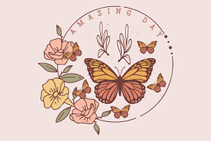 Retro Butterfly & Flowers Sublimatio