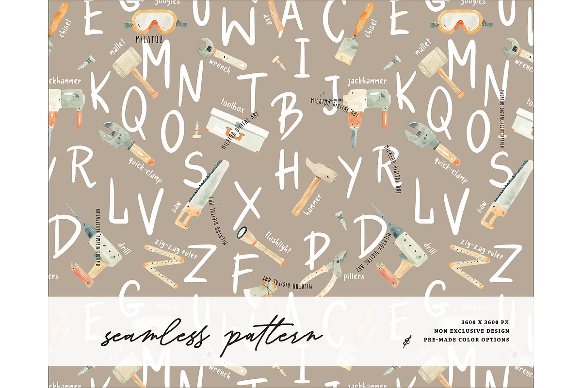 Handyman tool seamless pattern kids, a Pattern Graphic by Milatoo (Photo 3 of 5)