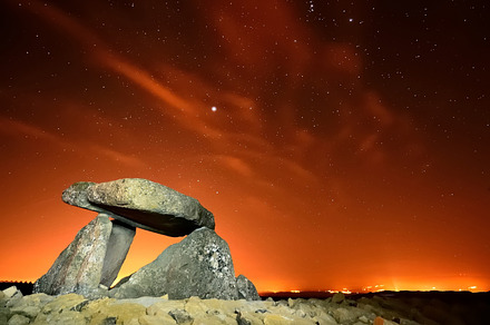 Dolmen in red night
