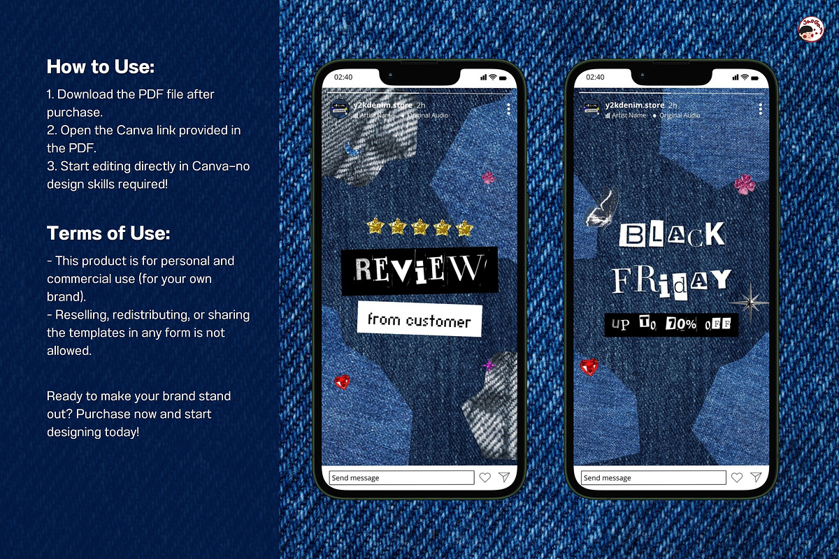 Y2K Denim Vibes Canva Templates, a Marketing Template by JaoGam (Photo 5 of 6)