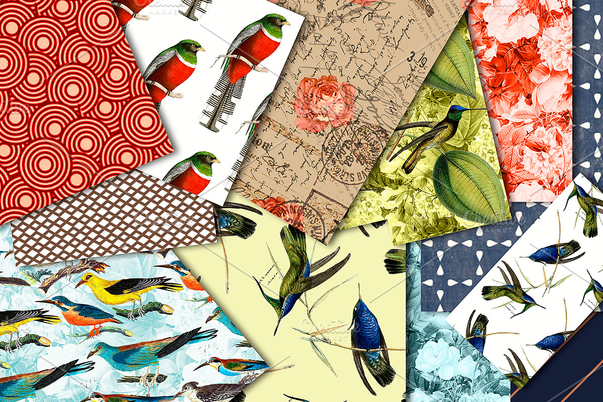 Digital paper antique birds 1, a Pattern Graphic by JAY MID IMAGE (Photo 1 of 5)