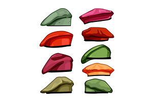 beret hat military set cartoon, an Object Illustration by pikepicture