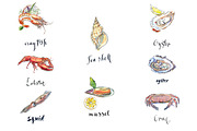 Watercolor shellfish set, an Animal Illustration by miminoshka (Thumbnail 3 of 7)