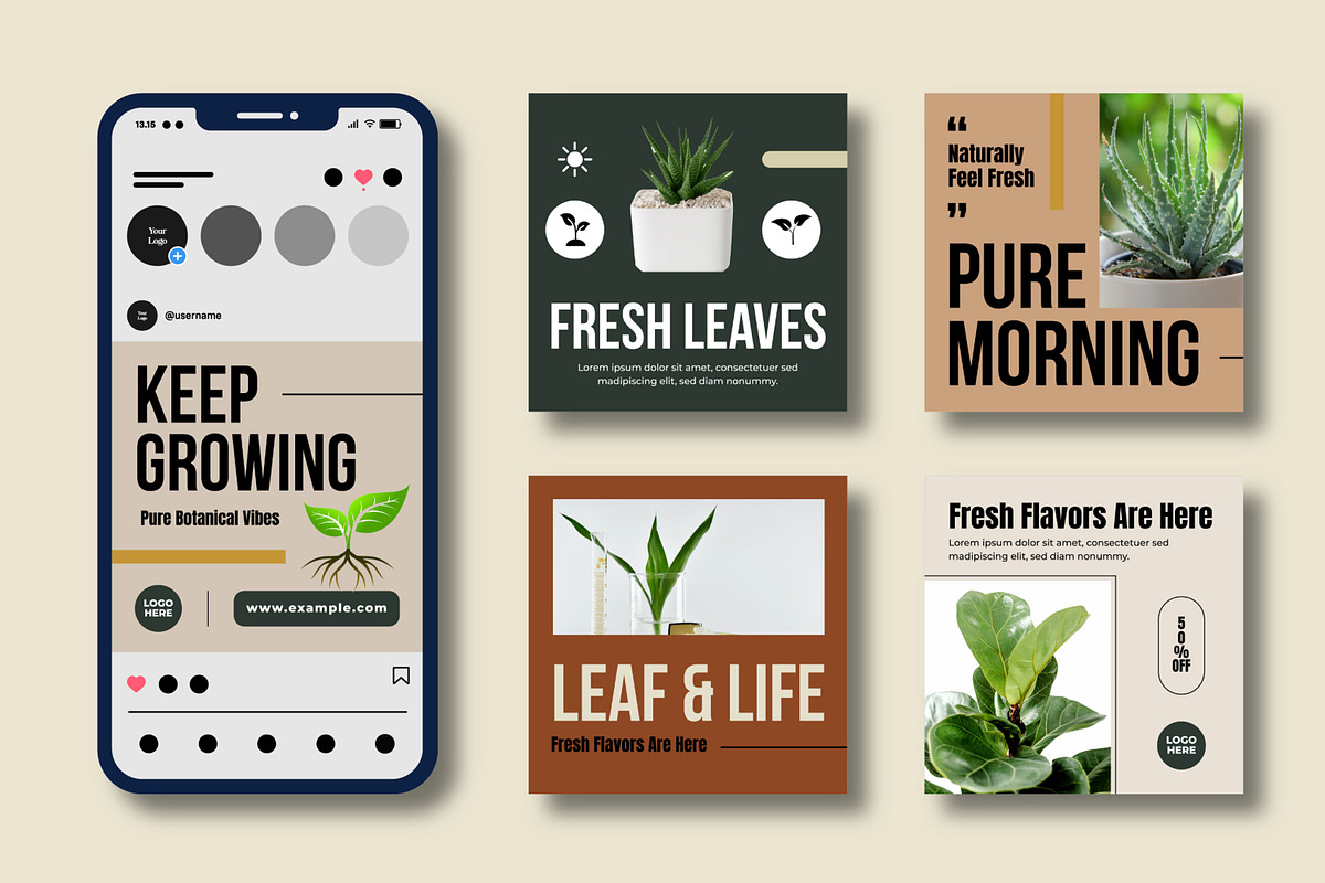 Natural Green Botanical Social Media, a Social Media Template by MightyDesign (Photo 1 of 8)