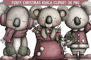 Funny Christmas Koala Clipart Bundle, an Illustration by Libby Wishes