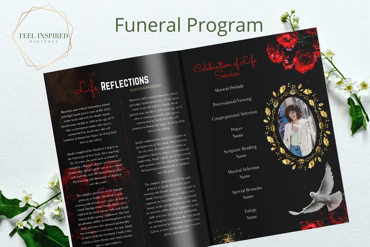 Funeral Program w/ Red Flowers, a Brochure Template by Feel Inspired Digitals (Photo 3 of 5)