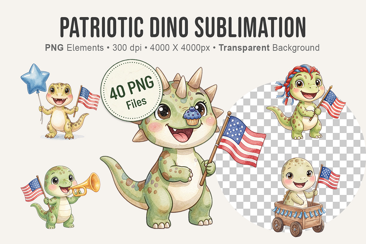 Patriotic Dino Sublimation, an Illustration by Artnoy (Photo 1 of 8)