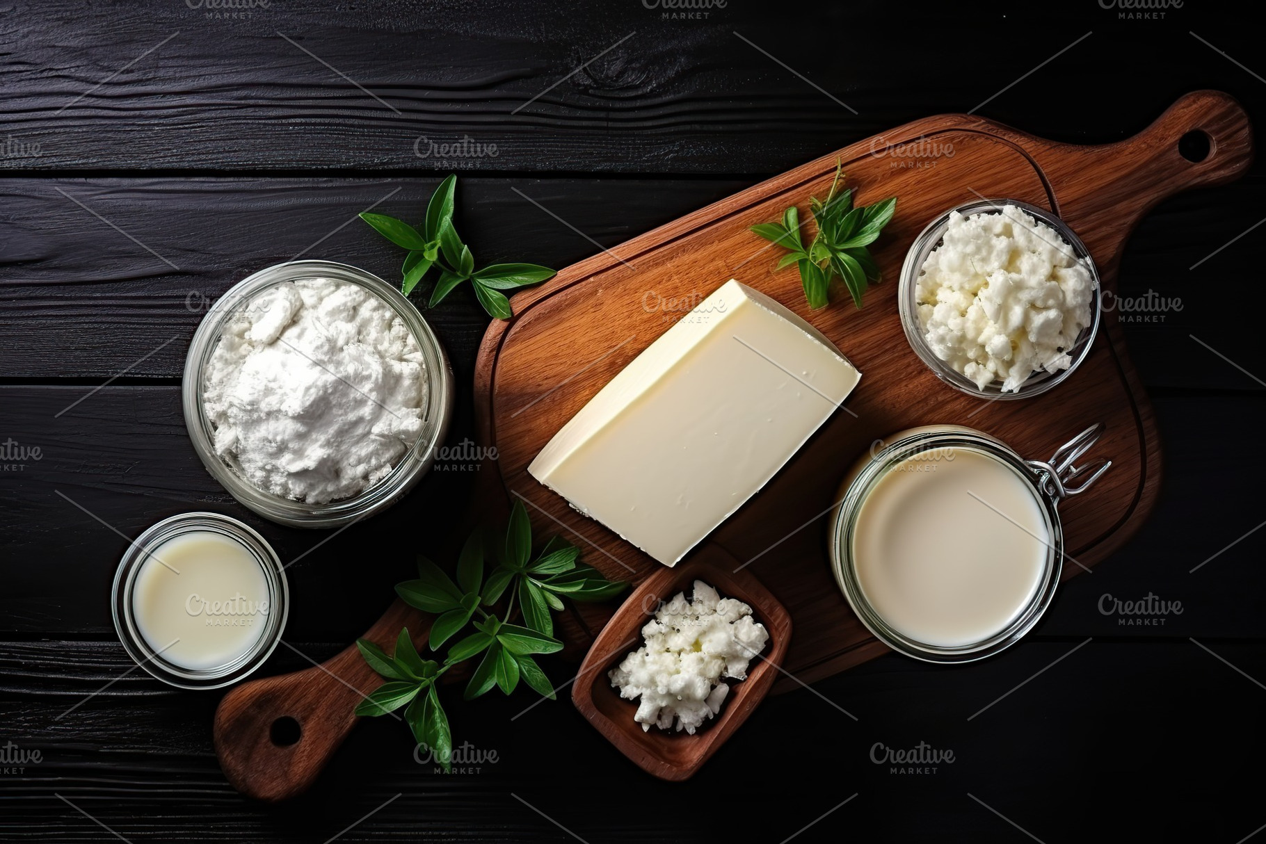 Fresh dairy products on wooden background, a Food & Drink Photo by AlyaAnd