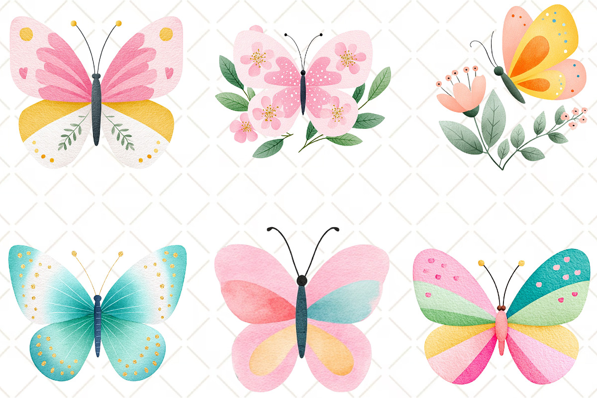 Watercolor Butterfly Clipart, an Illustration by Black Bird Studio (Photo 4 of 6)