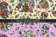 Cats old school tattoo, a Background Graphic by intueri (Thumbnail 5 of 8)