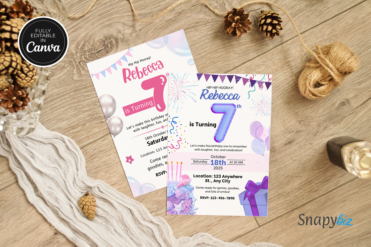 7th Birthday Invitation Template, an Invitation Template by Snapybiz (Photo 1 of 9)
