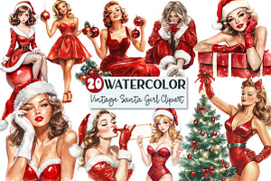 Vintage Santa Pin Up Girl Clipart, an Illustration by Rose Art