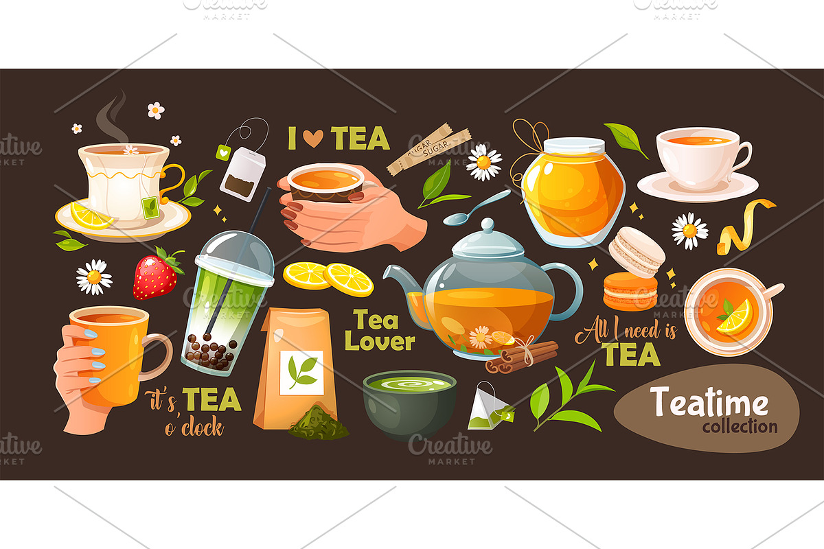 Teatime symbols collection, a Food Illustration by Elen_Art