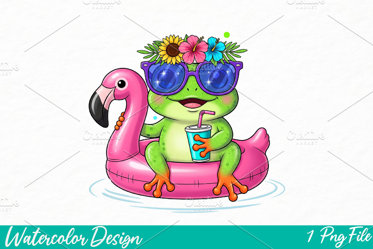 Cute Frog Png, an Illustration by Watercolor design (Photo 1 of 3)
