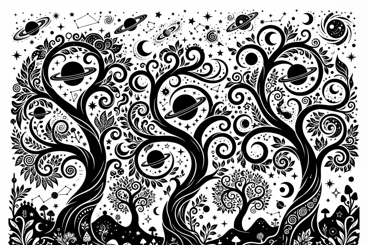 50 Mystical Galaxy Forest Silhouette, a Technology Illustration by Amazin_art (Photo 11 of 26)