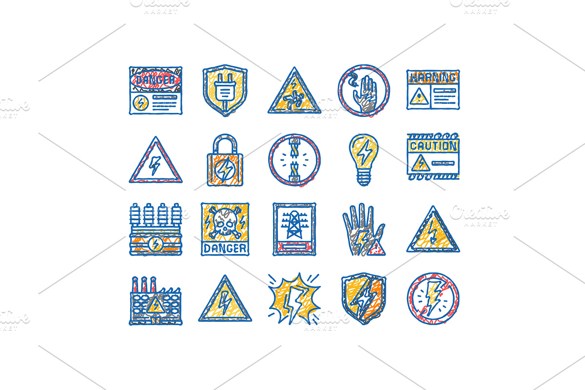 electric danger shock power icons, an Object Illustration by pikepicture