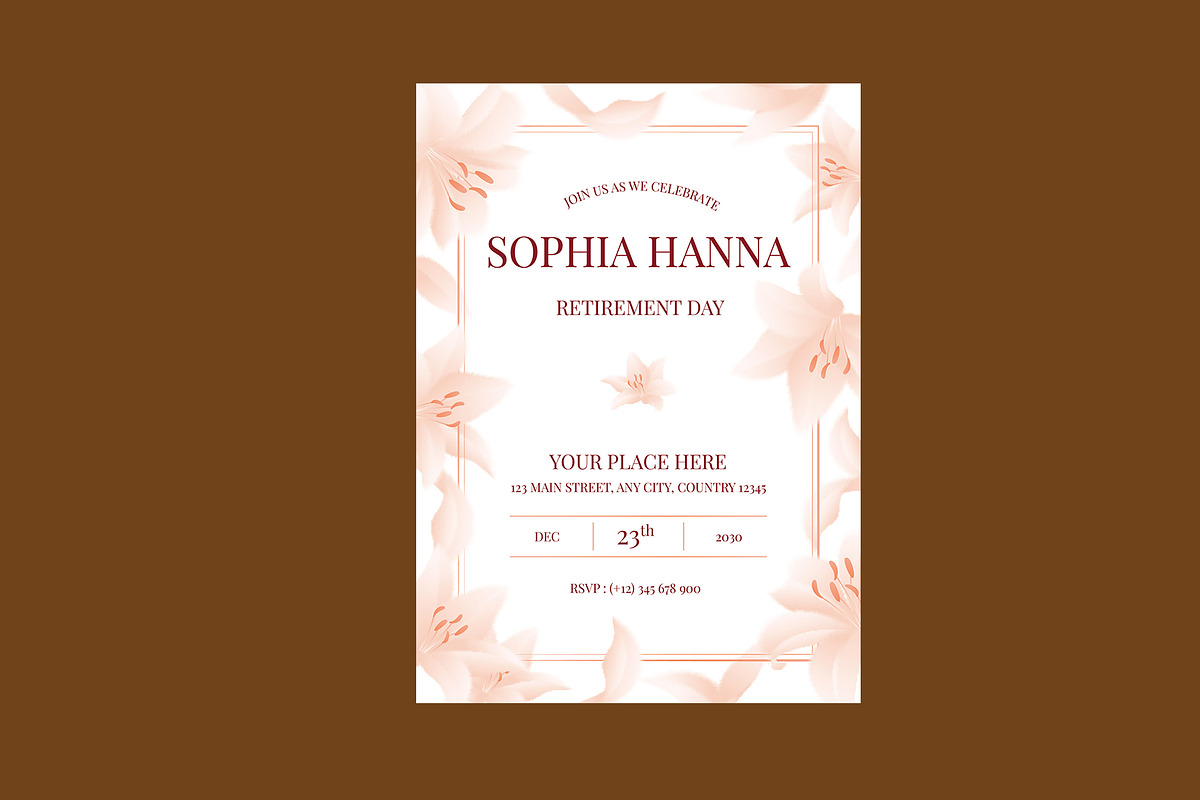 White Floral Retirement Invitation, a Card Template by Neermana (Photo 3 of 4)