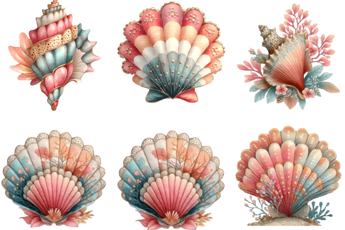Watercolor Summer Seashell Clipart, an Illustration by Designking (Photo 5 of 5)