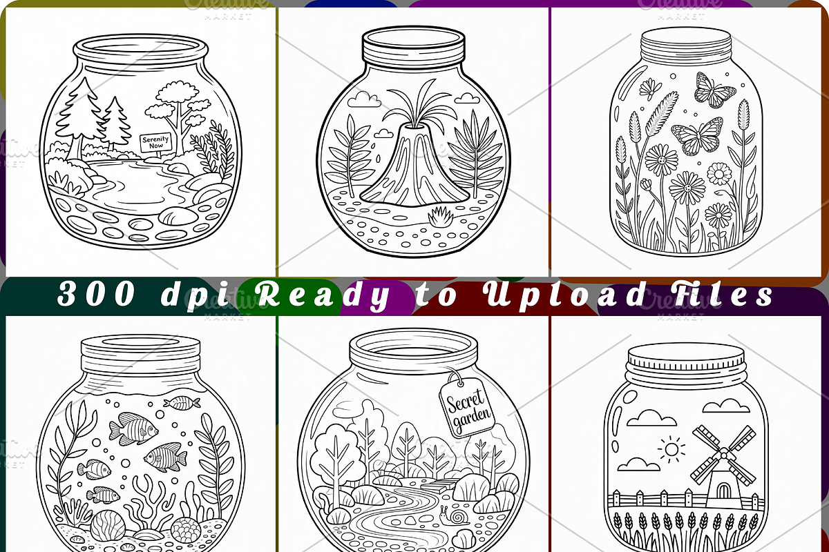 Terrarium Jar Coloring Book Pages, a Decorative Illustration by Ink Gallery (Photo 4 of 5)