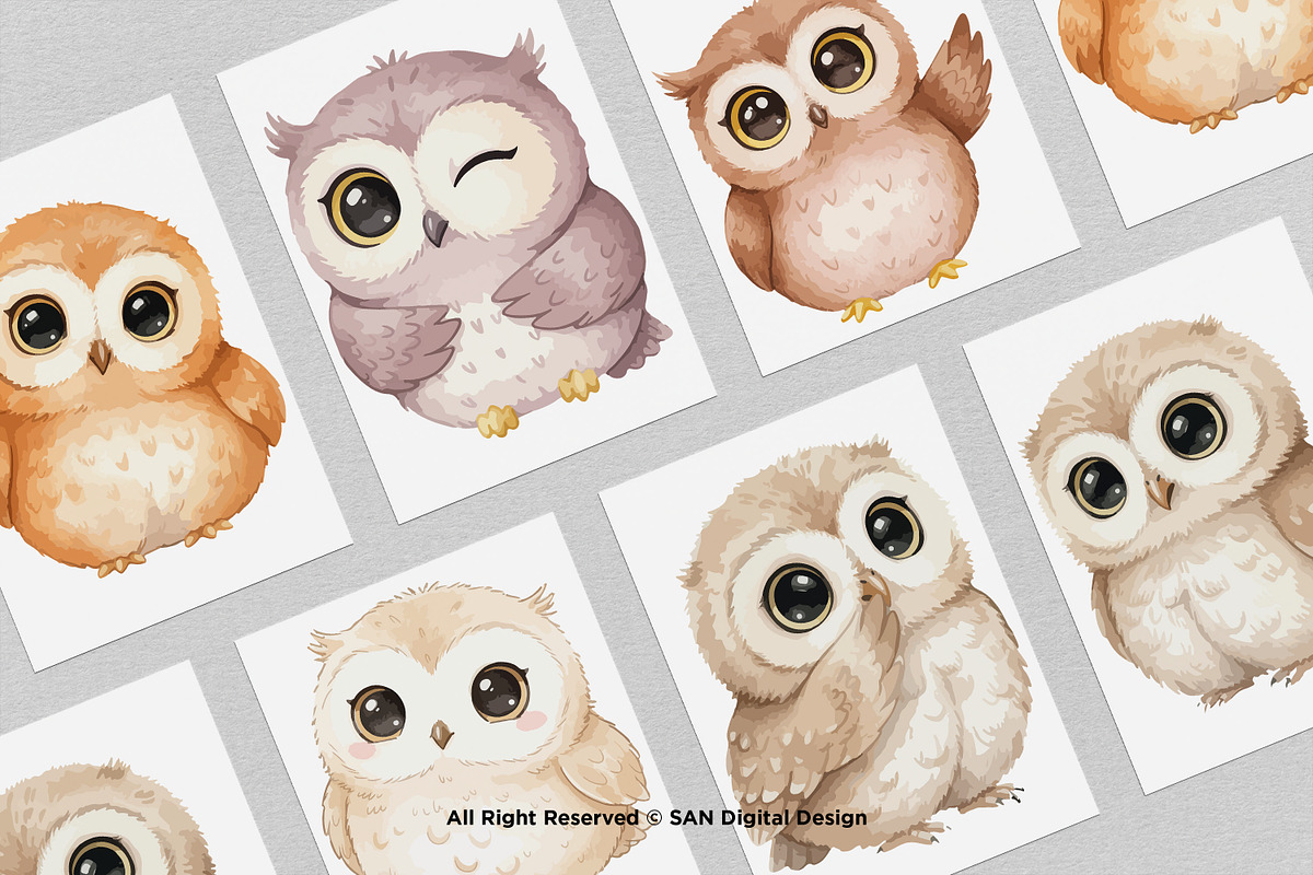 15 Bundle Watercolor Cute Owl Bird, an Animal Illustration by Morspective (Photo 3 of 8)