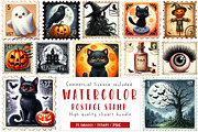 Halloween Postage Stamp Sublimation, an Illustration by CreationArt (Thumbnail 1 of 5)