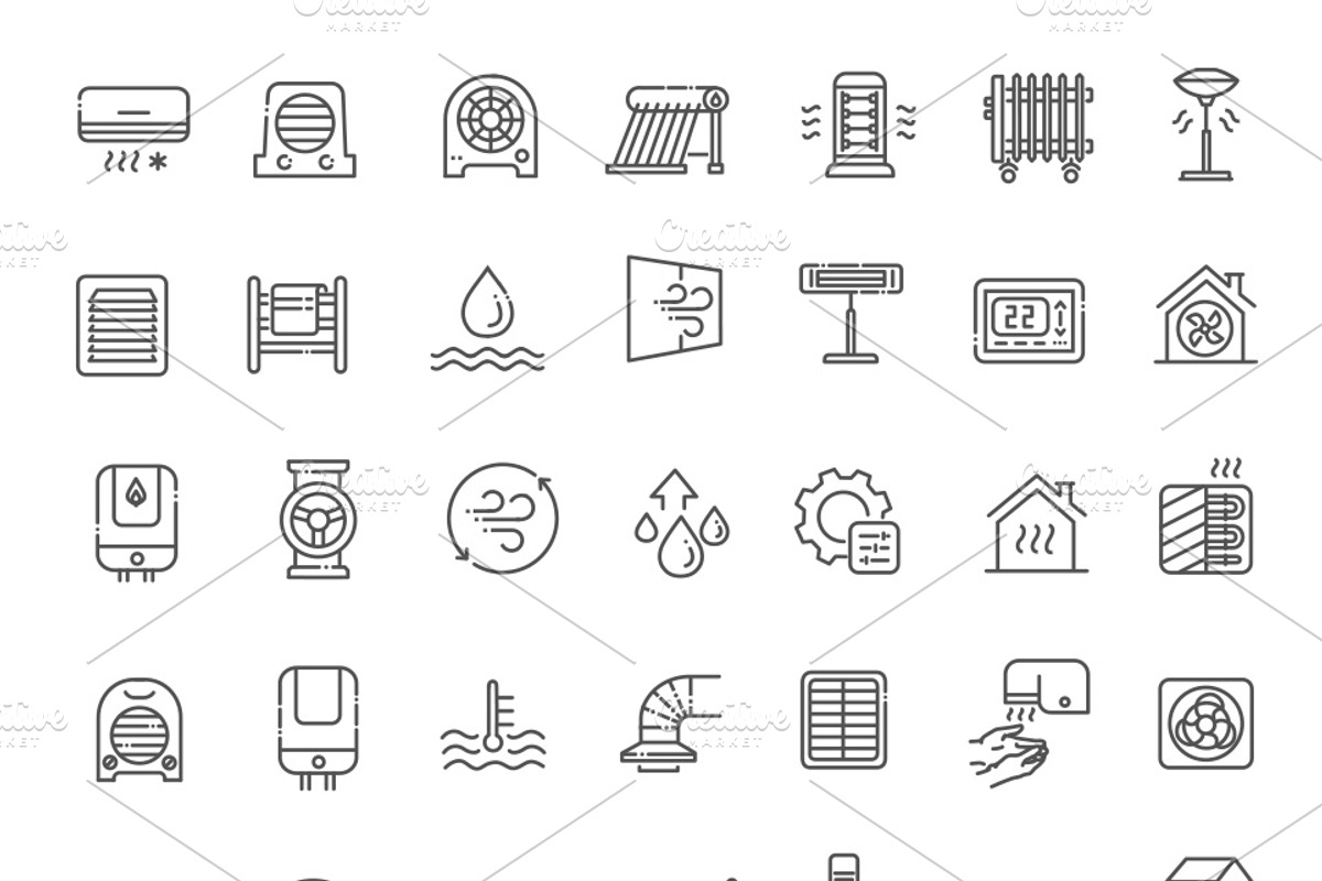HVAC system outline icon set, an Outline Icon by Tettygreen (Photo 2 of 2)