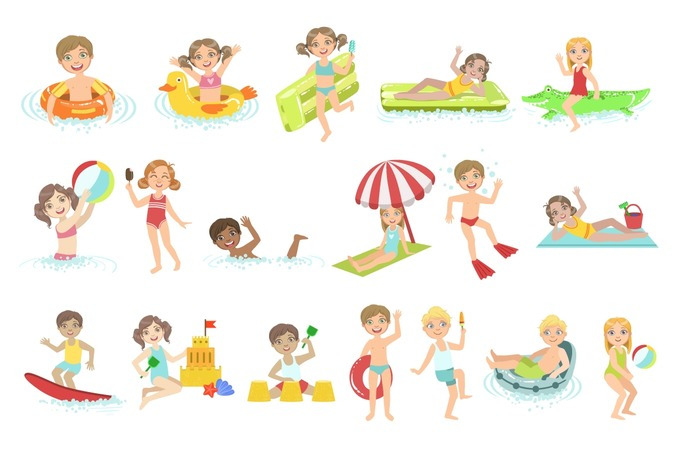 Kids Playing In the Water Set, a Person Illustration by TopVectors