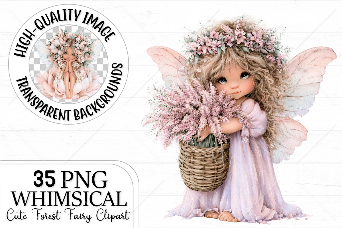 Cute Forest Fairy PNG Clipart Bundle, a Seasonal Illustration by Canvas Craft (Photo 1 of 10)