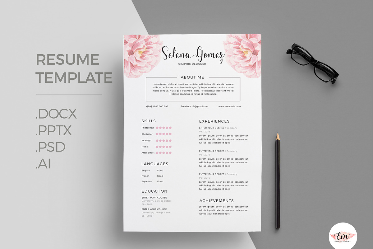 Elegant Floral CV Template, a Stationery Template by Emaholic Template (Photo 1 of 5)