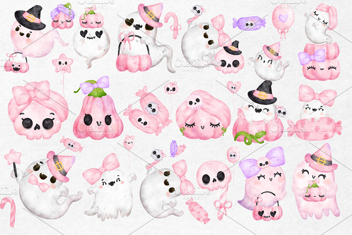 Watercolor Cute Halloween Clipart, a Seasonal Illustration by Stellalunarts