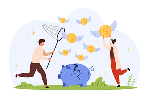 Losing Money Broken Piggy Bank, an Object Illustration by Flashvector