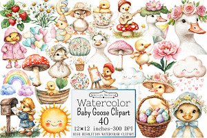 Watercolor Baby Goose Clipart, a Seasonal Illustration by Design Market