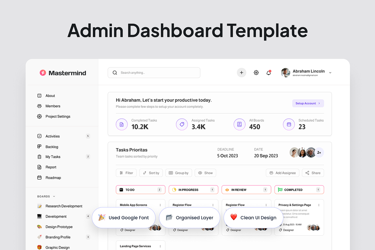 Project Tracker Admin Dashboard, an UI Kit Template by SquidPixey (Photo 3 of 5)