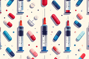 Vector style illustration pattern of syringes and pills, a Pattern Graphic by DanFLCreativo