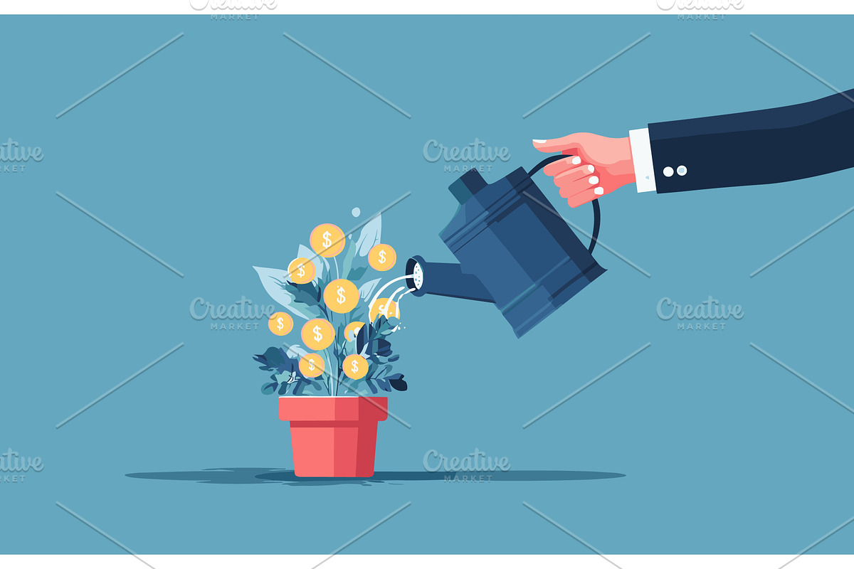 Hand watering money flower, a Finance Illustration by Stock-Smart-Start