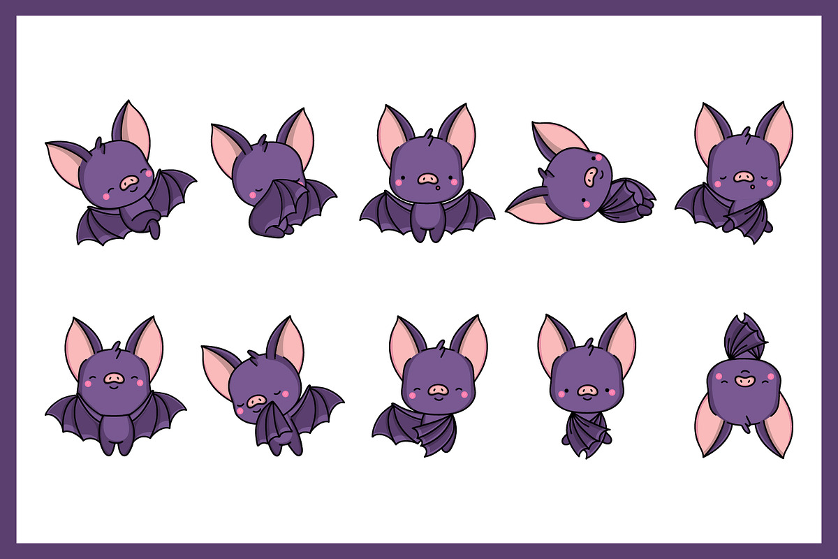 Set of Cute Kawaii Bat Illustrations, an Animal Illustration by ArtVarStudio (Photo 2 of 3)