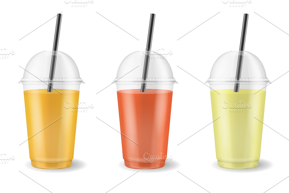 Plastic disposable cup. Vector set., a Food Illustration by Gomolach (Photo 4 of 5)