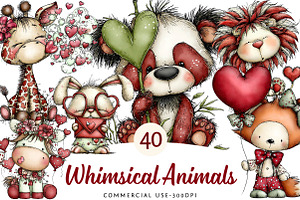 Whimsical Animals Valentine Day Clip, an Illustration by DreamPrint404