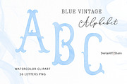 Watercolor Vintage Blue Alphabet, a Decorative Illustration by SvetaArtStore (Thumbnail 1 of 6)